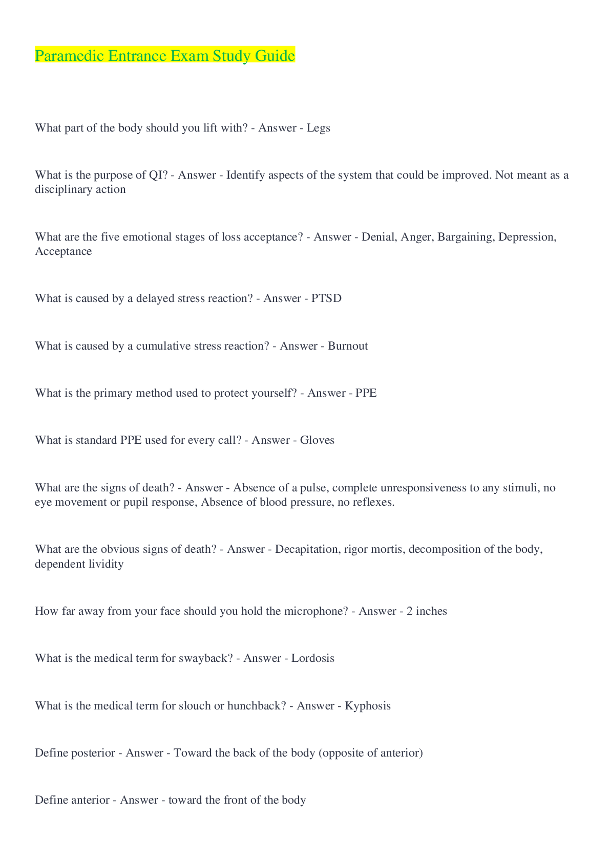 Preview image for Paramedic Entrance Exam Study Guide Questions And Answers 2022/2023